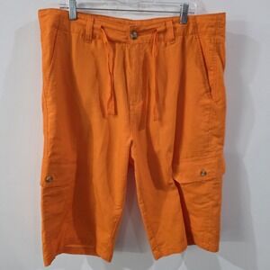 Seanjohn Mens Baggy Linen Blend Shorts Size 36 Orange Neon Summer Vacation Retro